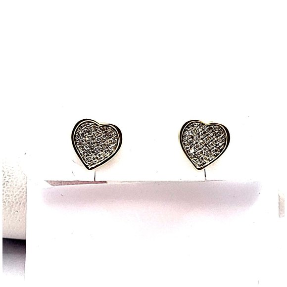 .10ct G SI 10K Yellow Gold Diamond Heart Shaped Fashion Earrings - Picture 4 of 7